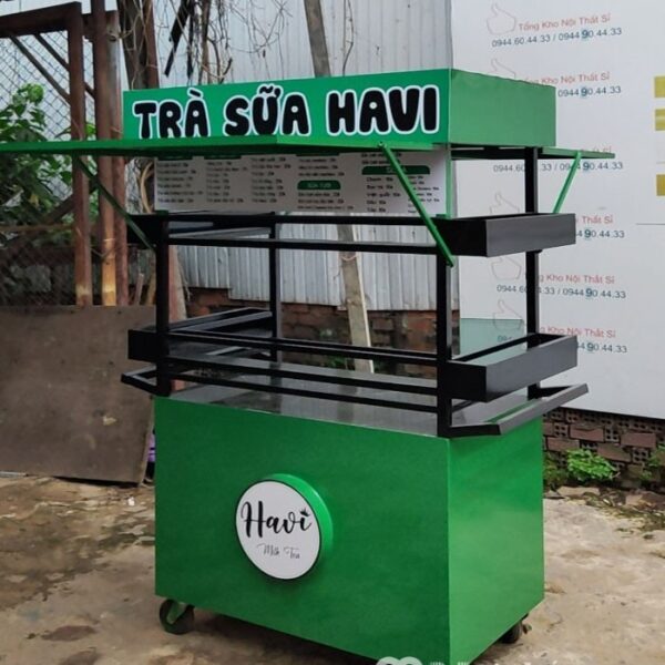 Xe trà sữa ăn vặt màu xanh lá 120cmx60x180cm