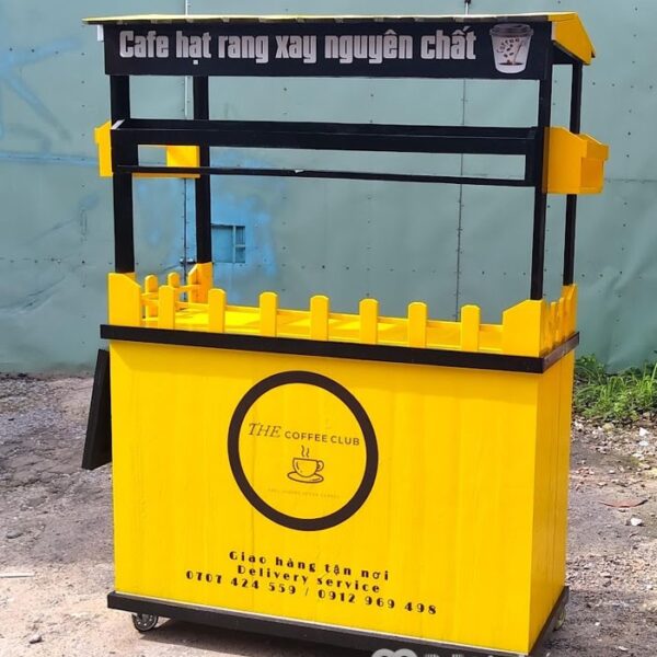 Tủ cà phê take away mang đi bằng sắt gỗ màu vàng
